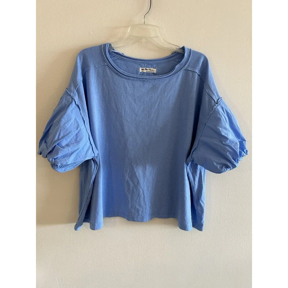 Free People We The Free Oversized Tee Blue Puff Sleeves Size S